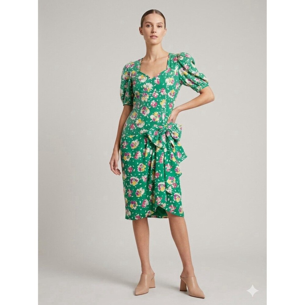 Richie Freeman Teri Jon Vintage 80s Sequin Floral Cocktail Party Dress Sz 8 Bow